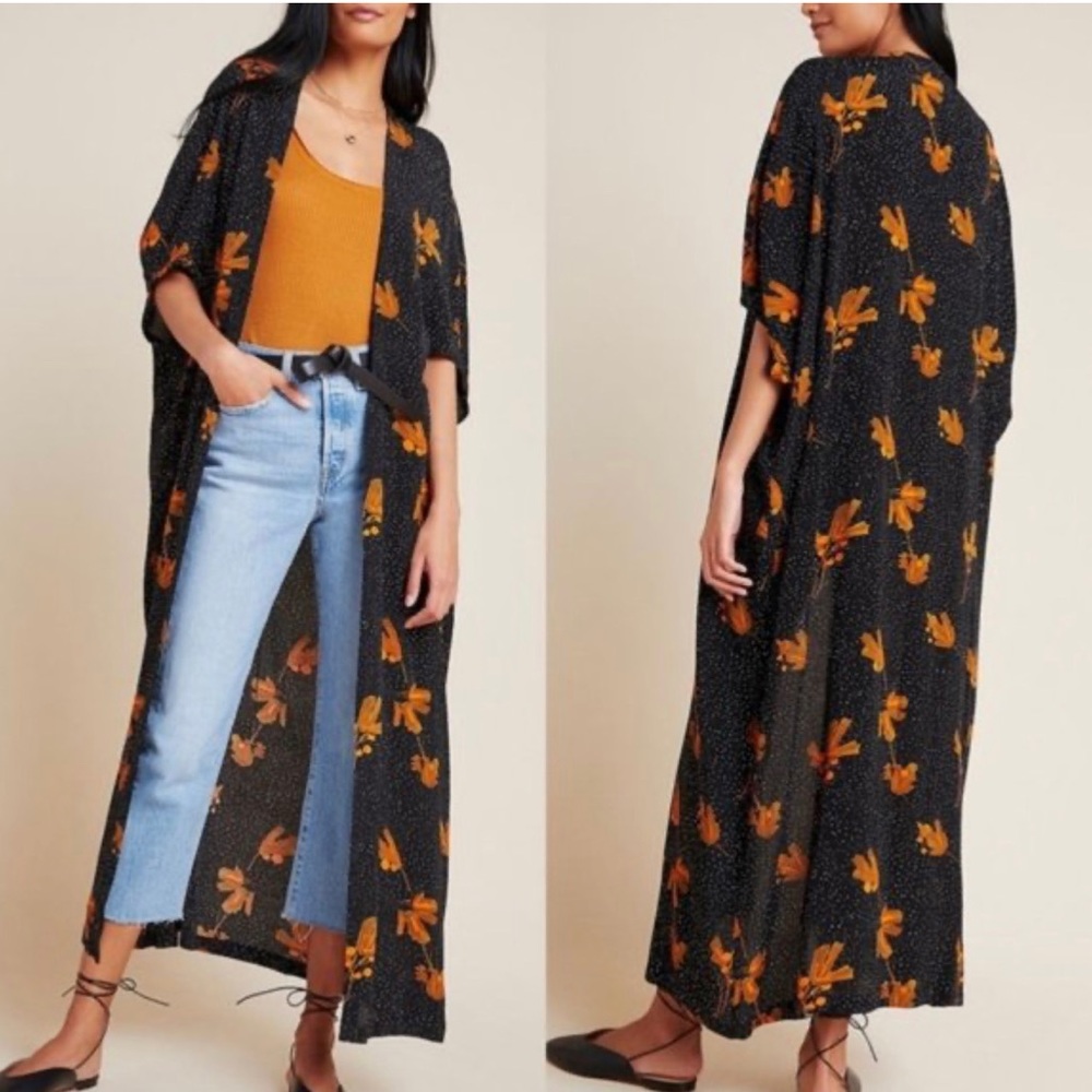 Anthropologie Black and Orange Duster